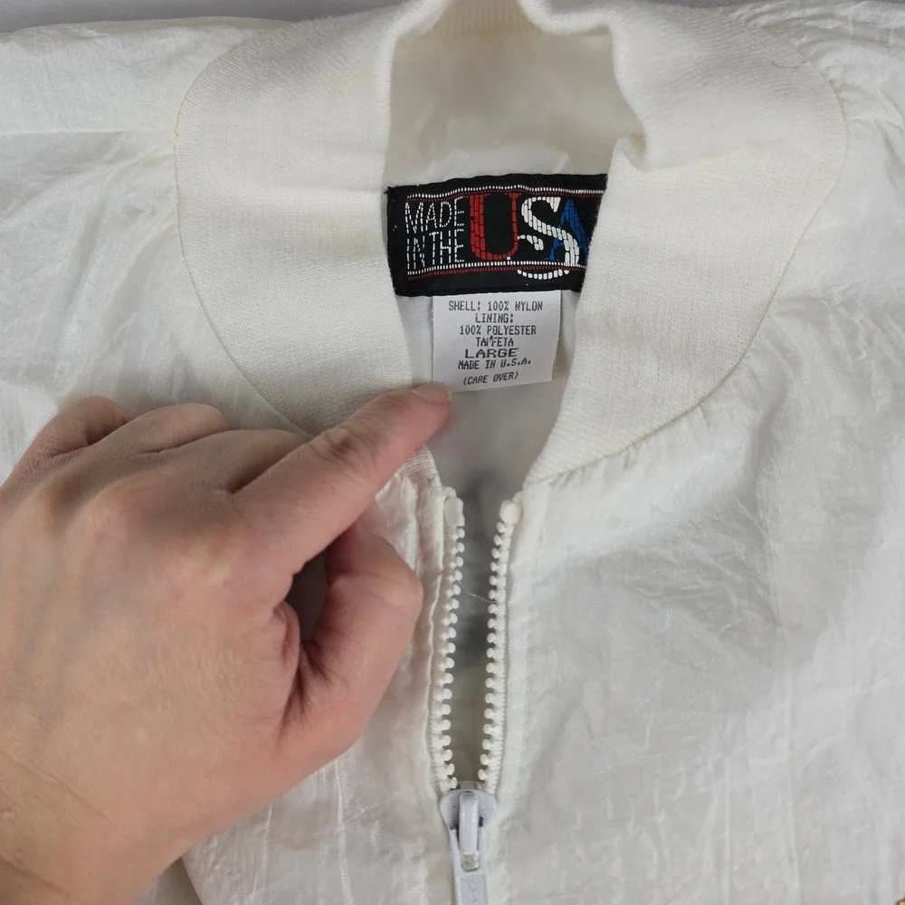 Vintage Universal Studios Florida White Bomber Jacket Large Made in USA‎ Zip Up
